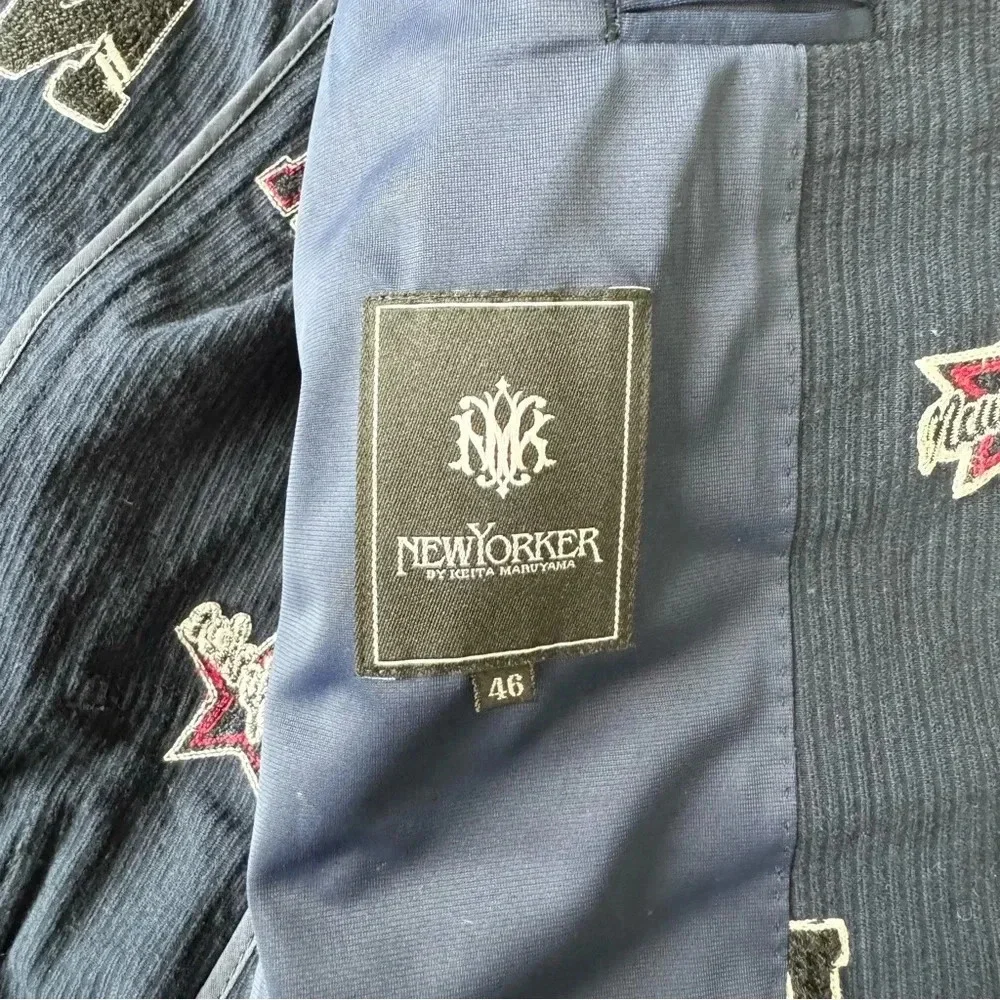 NEW YORKER by KEITA MARUYAMA Men’s Blazer Navy Corduroy Allover NY Patch Size 36